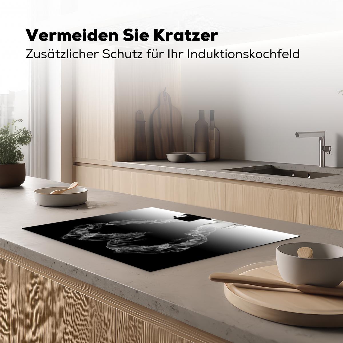 HERDABDECKPLATTE Kaffee - Herz - Schwarz und weiß - Tassen Induktionsmatte 71x52 cm - Weiß, Kunststoff (71/52/0.2cm) - MuchoWow