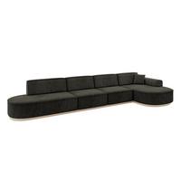 ECKSOFA Ottomane Rechts MARI-L3-v1 - 413x171x83 cm Schwarz Velours - Schwarz, Holzwerkstoff/Textil (171/413cm) - ALTDECOR