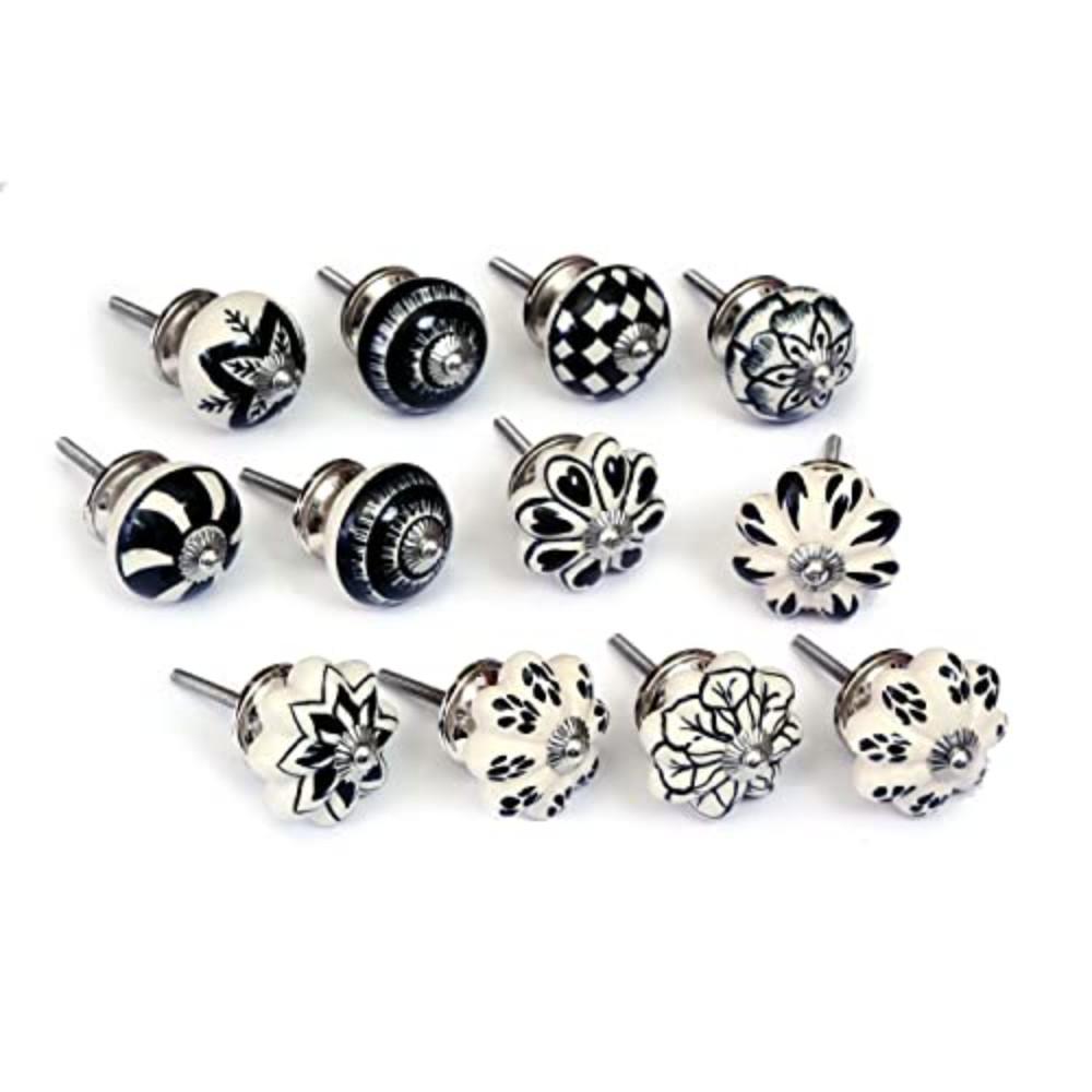 KERAMIKKNÖPFEN Set mit 12 schwarz-weißen Keramikknöpfen 40 mm Durchmesser - Weiß, Keramik (4/4/6.9cm) - Nacnic