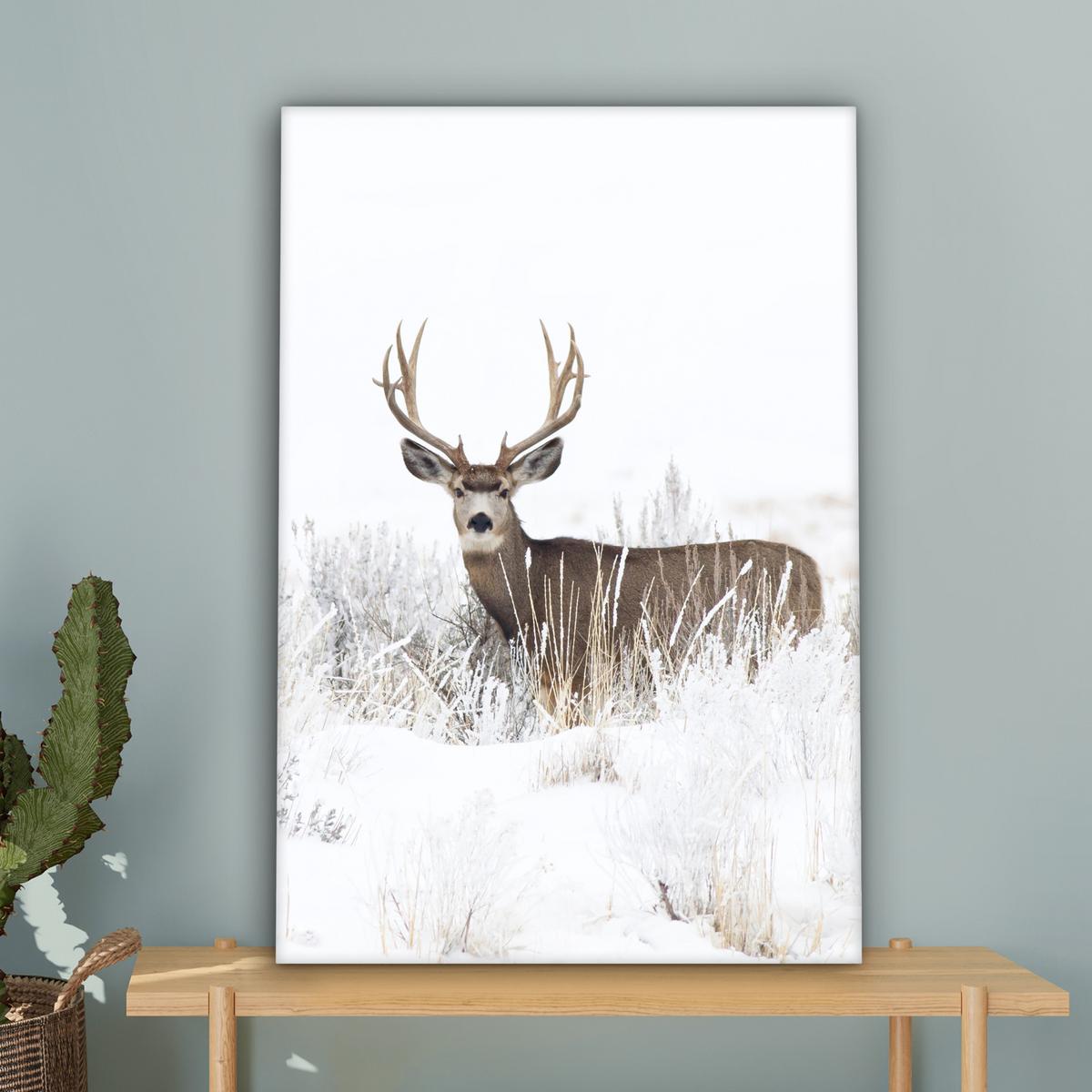 LEINWANDBILD Hirsche - Winter - Schnee - Tiere - Jahreszeiten - Weiß Wanddeko 40x60 cm - Hellbraun, Textil (40/60cm) - MuchoWow