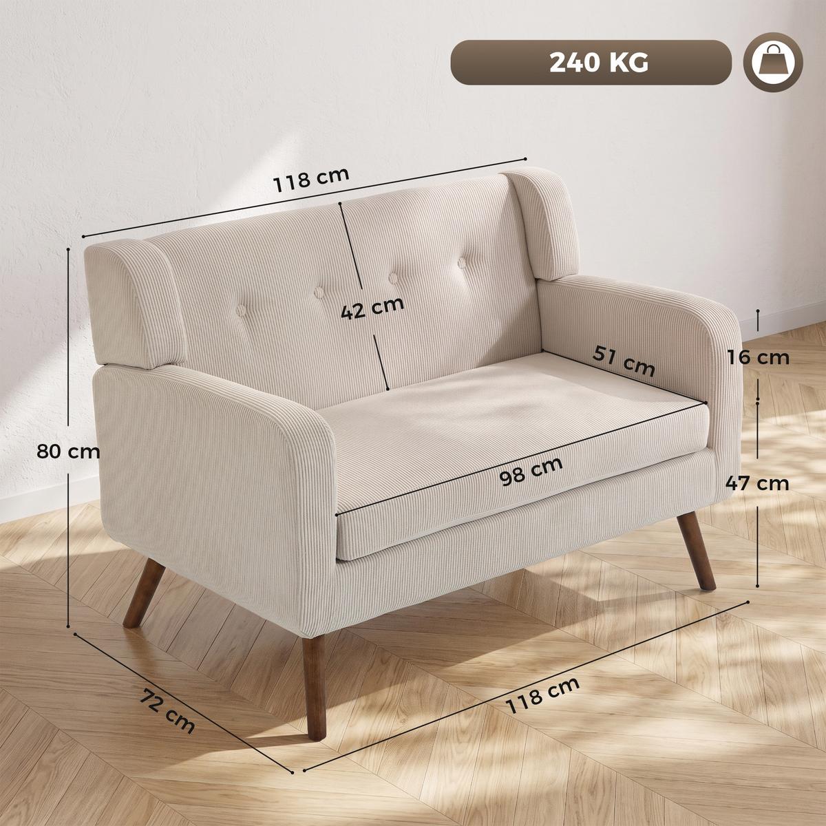 2-SITZER-SOFA Polyester Beige - Beige/Walnussfarben, Holz/Holzwerkstoff (72/80/118cm) - HOMCOM