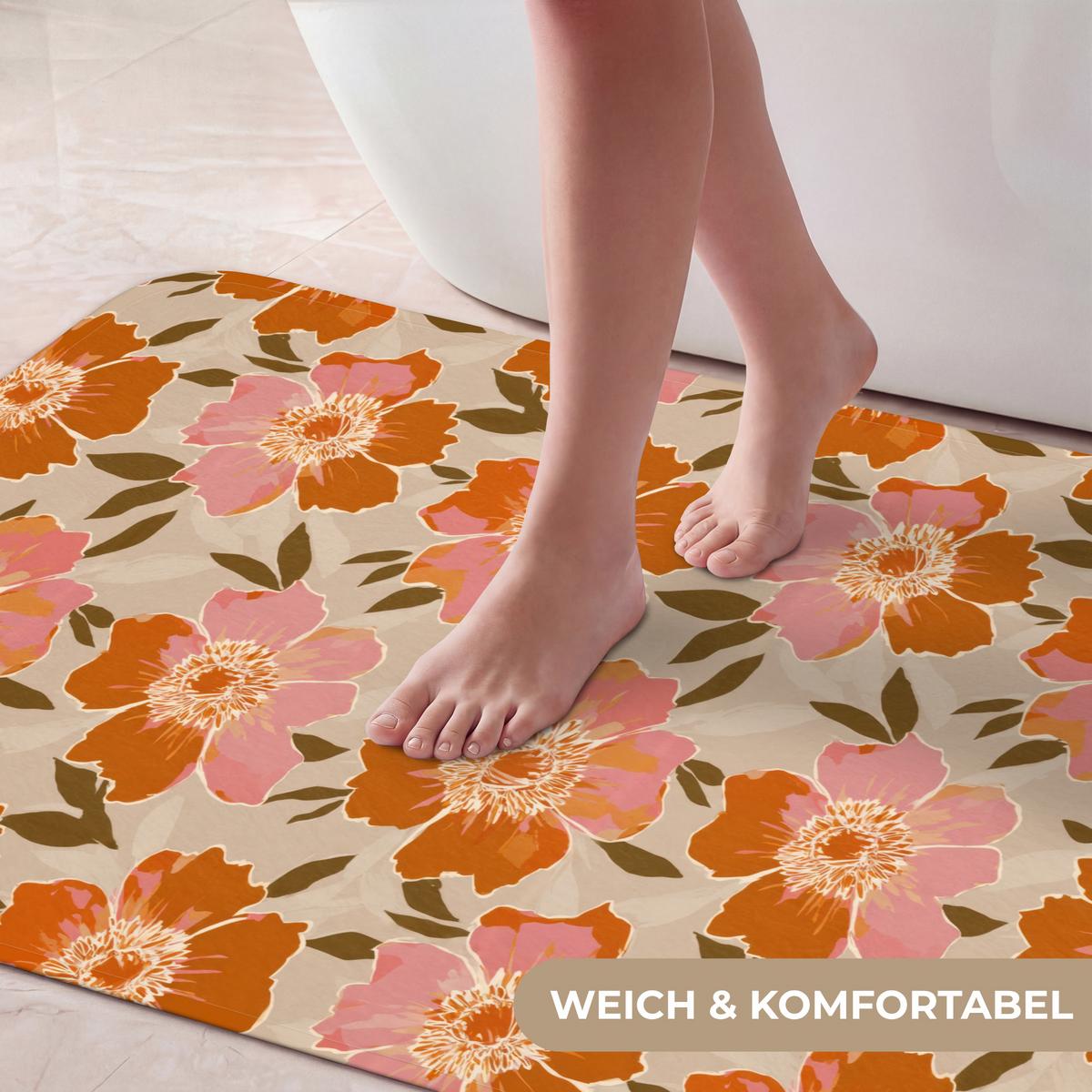 BADEMATTE Blumen - Motiv - Retro 60x120 cm - Multicolor, Textil (60/120cm) - OnlyWow
