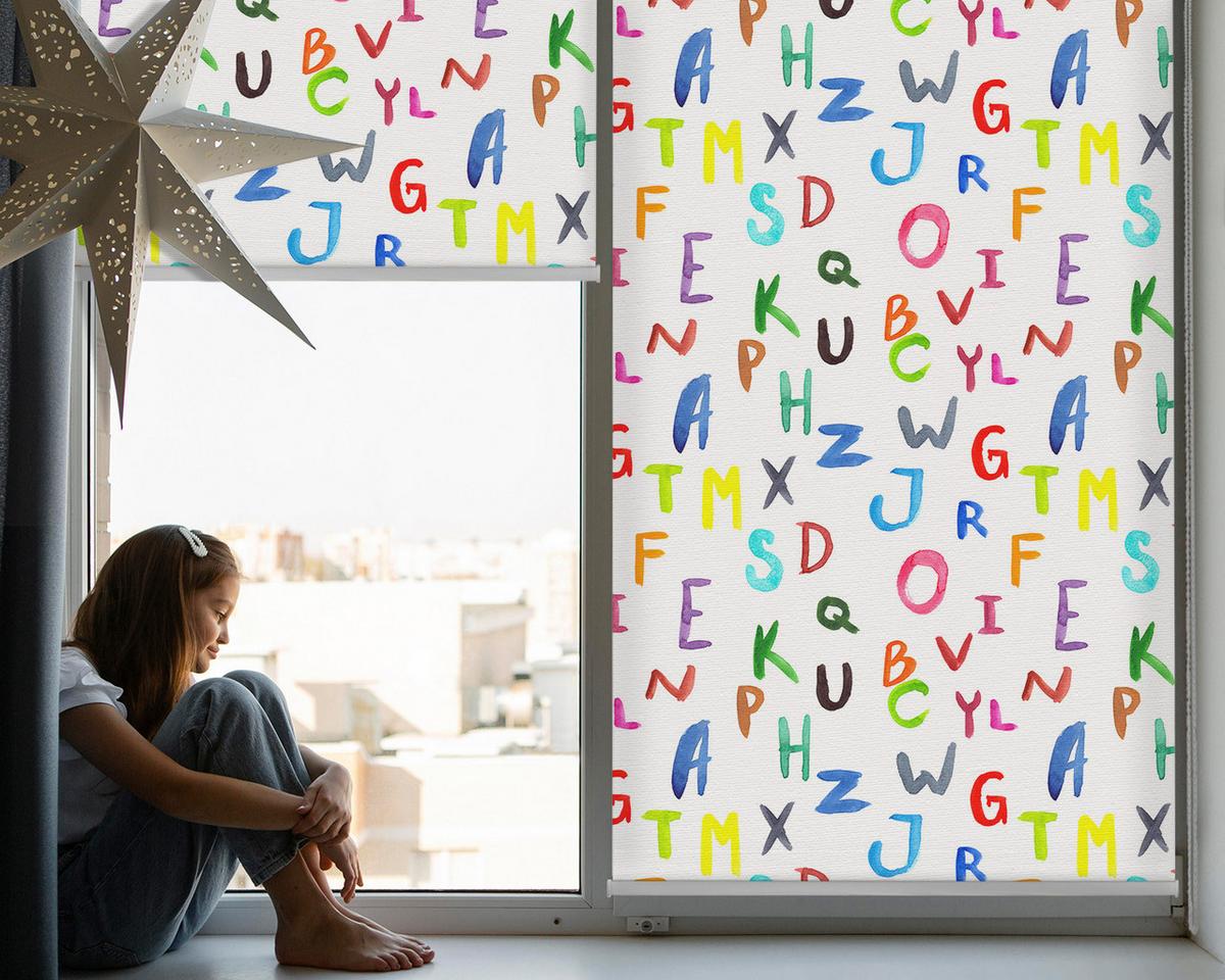 INNENROLLO - Fensterrollo - Rollo - 70x140 cm - Bunte Buchstaben - Blau, Kunststoff (70/140/0.5cm) - TULUP
