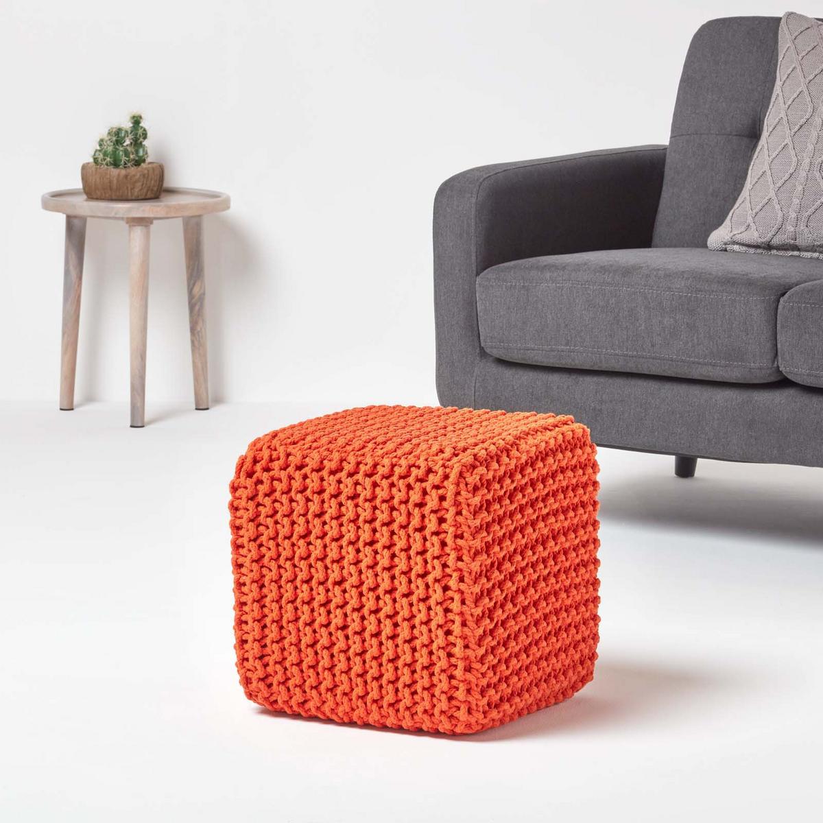 STRICK-POUF orange, Sitzwürfel 35/35/35 cm - Orange, Textil (35/35/35cm) - Homescapes