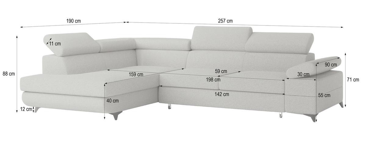 ECKSOFA FAVIEN R-S Grün Boucle-Stoff mit Schlaffunktion - Grün, Holz (257/190cm) - MASSENO