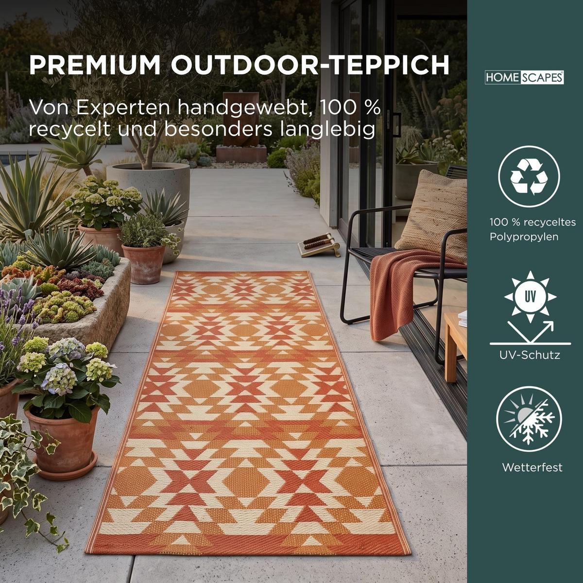 OUTDOORTEPPICH-LÄUFER Anya, Ethno-Muster 75/200 cm - Orange, Kunststoff (75/200cm) - Homescapes