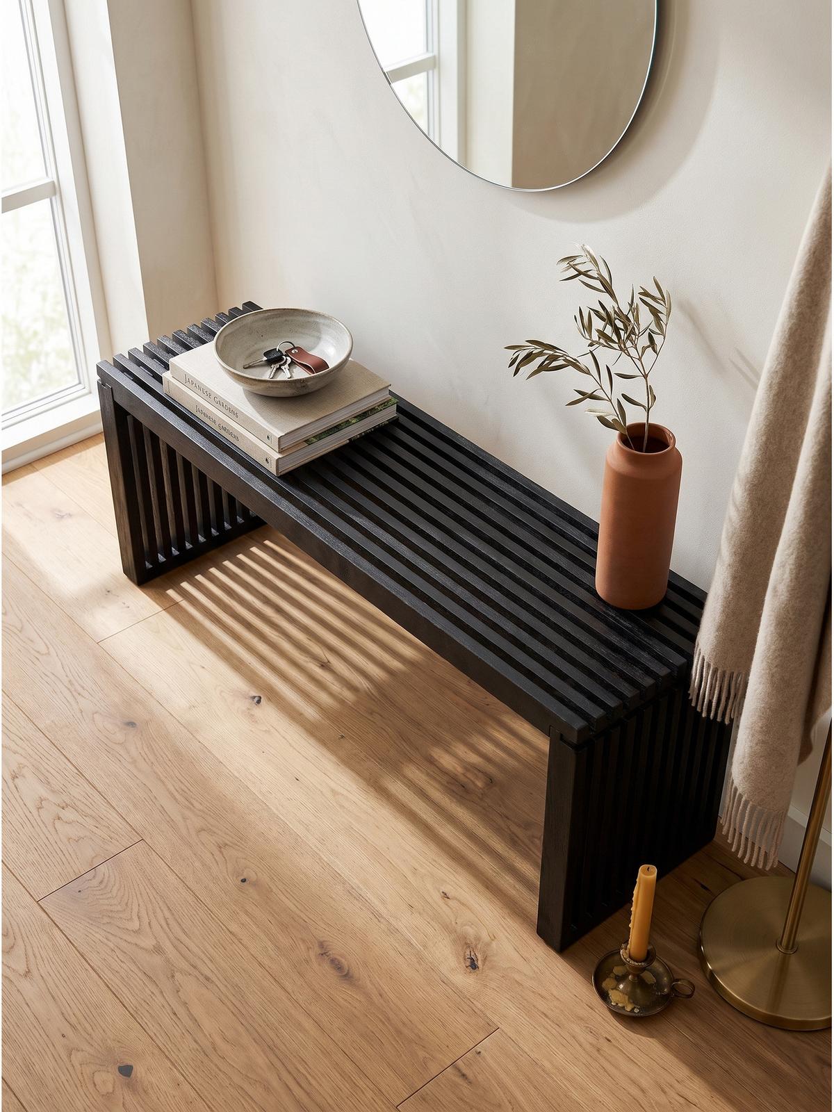 SITZBANK PALLANZA, Akazie Massivholz, Schwarz, 120 x 35 x 45 cm - Schwarz, Holz (120/45/35cm) - KADIMA DESIGN
