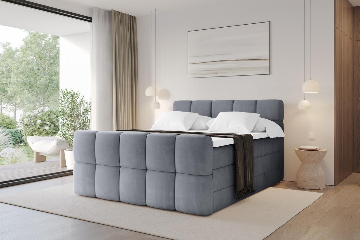 BOXBETT mit Matratze H3/H4 - FAMA-Z KING - 120x200 cm Grau Casablanca - Grau, Holzwerkstoff (120/200cm) - ALTDECOR