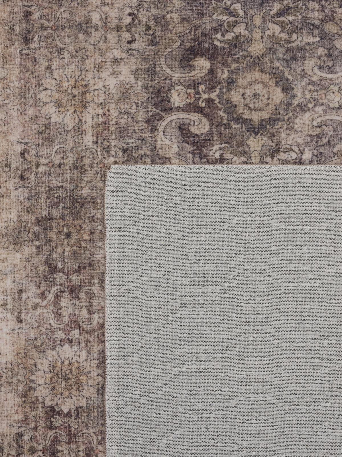 TEPPICH Kurzflor, waschbar, mit floralen Ornamenten, VERNANTE in Braun-Grau, Ø 200 cm - Braun, Textil (200/200cm) - KADIMA DESIGN