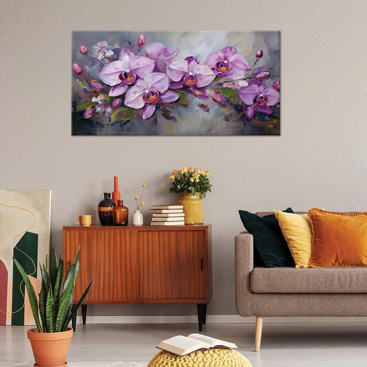 LEINWANDBILD Orchidee Lila Blumenarrangement 80x40cm - Lila, Textil (80/40cm) - Feeby