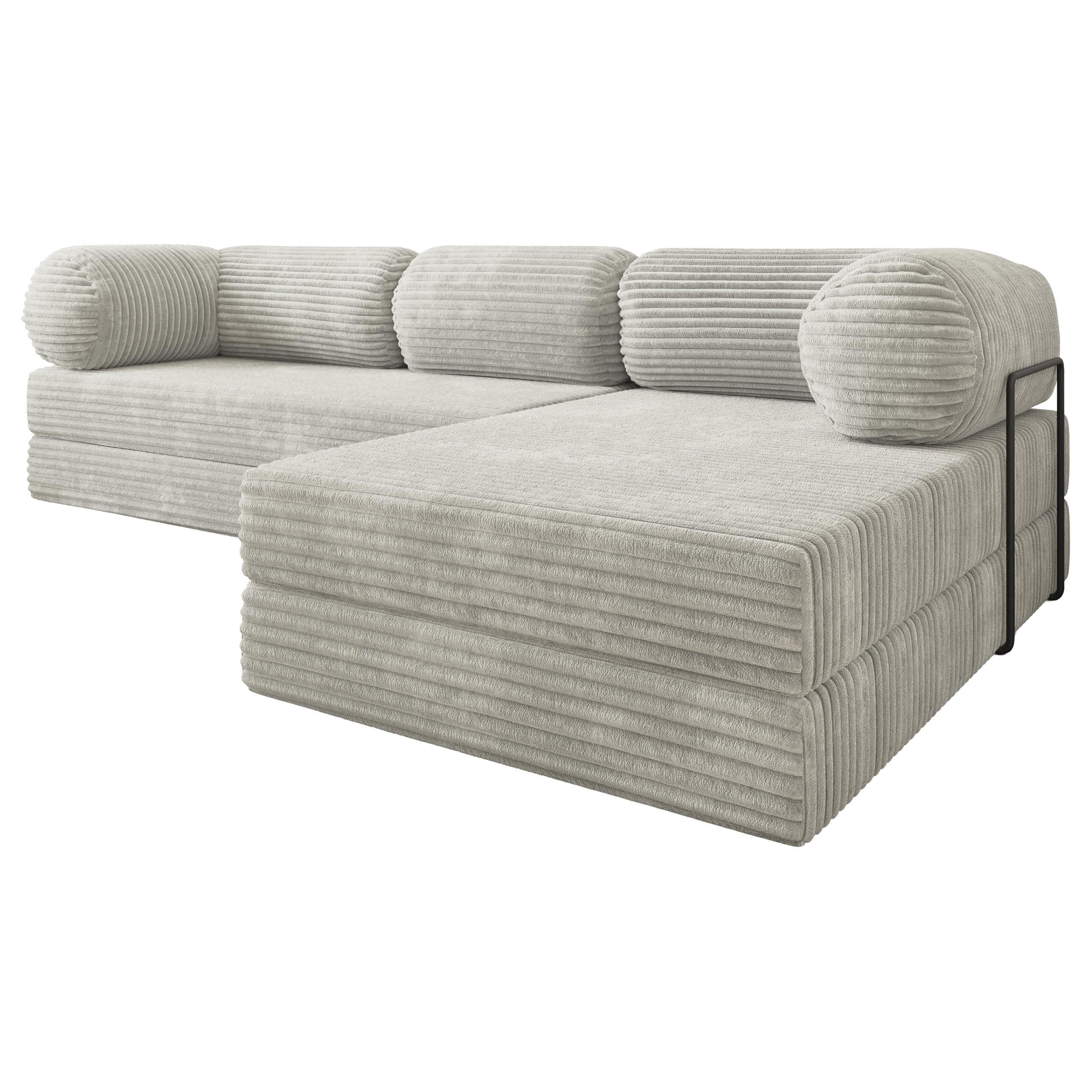 ECKSOFA ETERA modulares Boneless Sofa mit Schlaffunktion Hellgrau Kordstoff - Hellgrau, Textil (270/160cm) - MASSENO