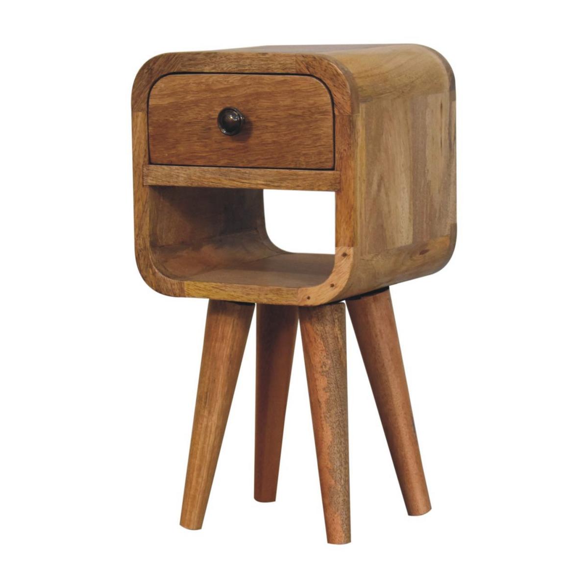 NACHTKASTEN Extra Mini Eichenoptik Geschwungen Unten, 1 Schublade und Offenes Regal, Beige - Hellbraun/Messingfarben, Holz/Metall (20/40/20cm) - Artisan Furniture
