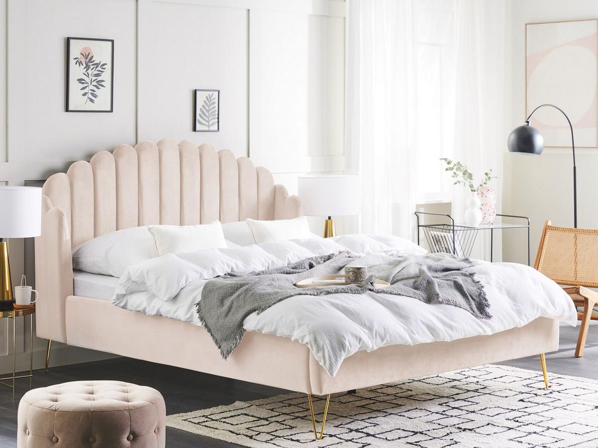SAMTBETT 160/200cm Helles Beige Ambillou - Beige, Textil (160/200cm) - Beliani