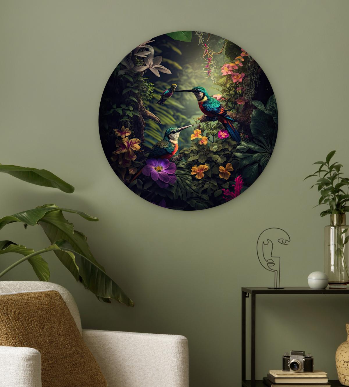WANDBILD Blumen - Vogel - Dschungel - Pflanzen Wanddeko Schlafzimmer 60x60 cm - Petrol, Kunststoff (60/60cm) - MuchoWow