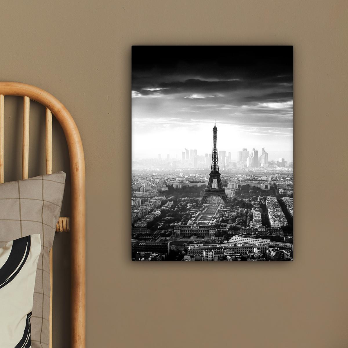 LEINWANDBILD Paris - Skyline - Eiffelturm - Stadt - Wolken Room Decor 30x40 cm - Dunkelgrau, Textil (30/40cm) - MuchoWow