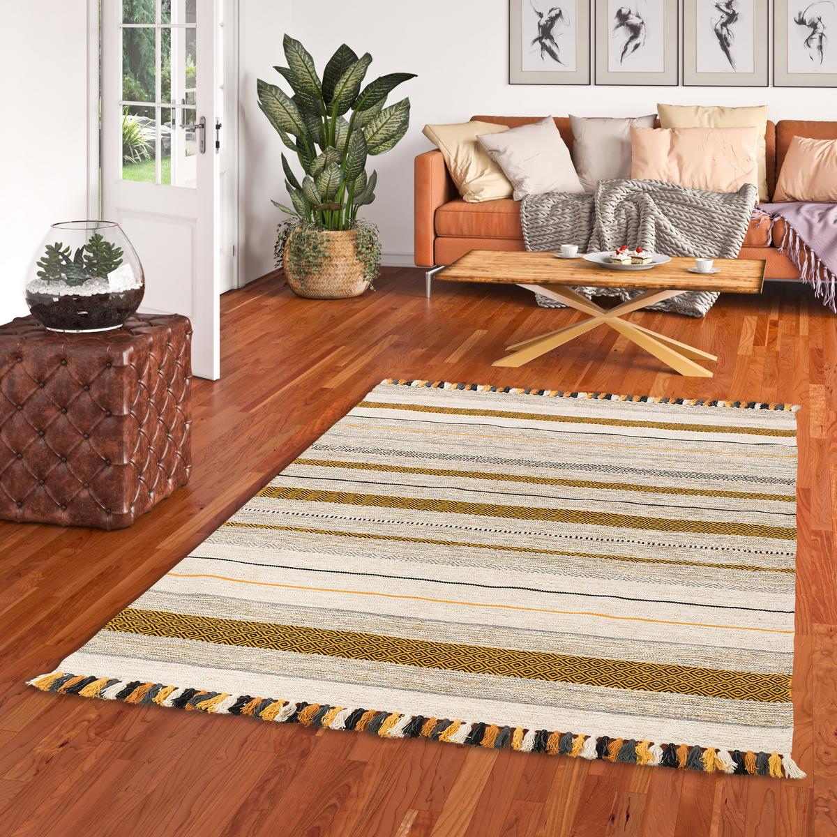NATUR TEPPICH KELIM KALLEEN - Currygelb, Textil (200/300cm) - Pergamon