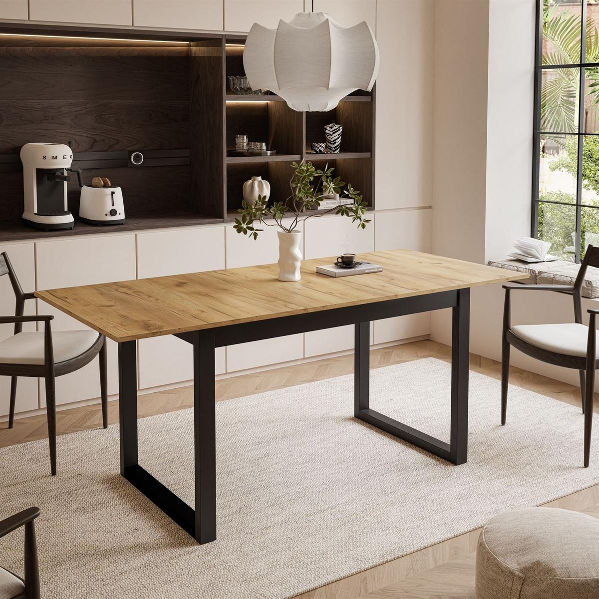 ESSTISCH ARTON II ausziehbarer Tisch 140-195 cm für 6-8 Personen - Eichefarben/Schwarz, Holzwerkstoff/Metall (140/80/77cm) - Lookway