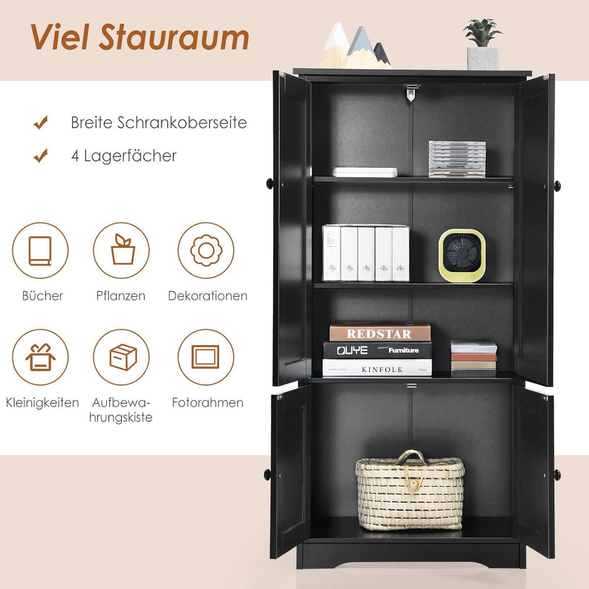 MEHRZWECKSCHRANK Flurschrank Schwarz - Schwarz, Holz (89/123/32cm) - COSTWAY