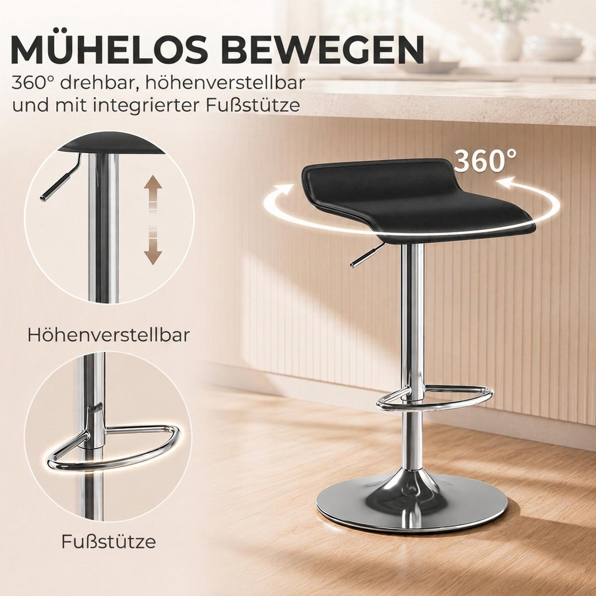 BARHOCKER PVC Schwarz - Silberfarben/Schwarz, Kunststoff/Metall (38/83/38cm) - HOMCOM