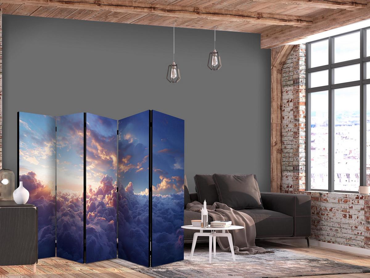 PARAVENT Beidseitig Bedruckter 5-tlg 225x172 cm Himmel Wolken - Blau, Holz/Textil (225/172/3cm) - Muralo