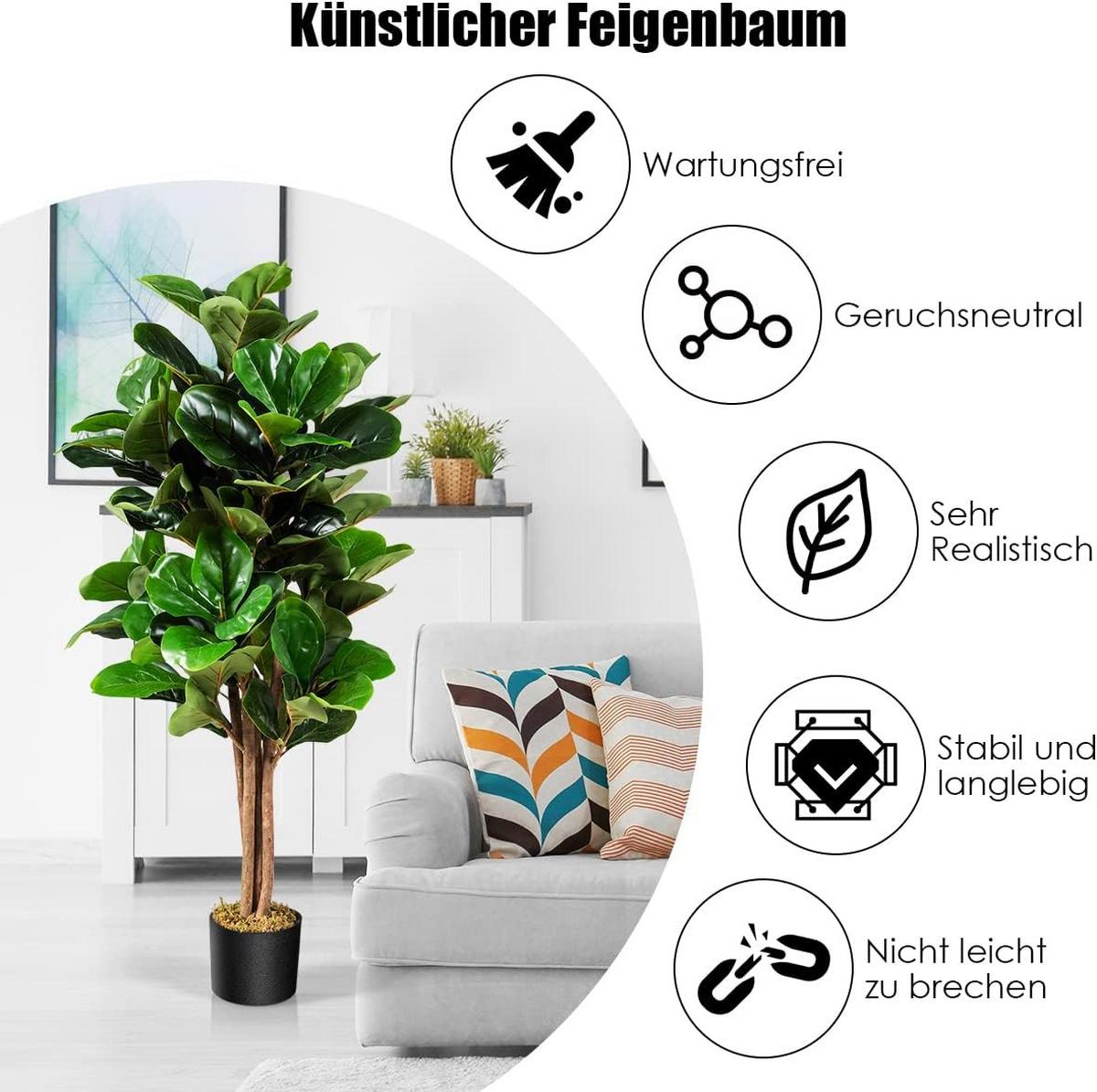 KUNSTLICHER Feigenbaum mit Blumentopf Grün - Grün, Kunststoff (120cm) - COSTWAY