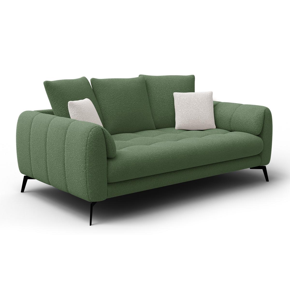 SOFA CALME 2,5-Sitzer, olive - Schwarz/Olivgrün, Holz/Textil (199/92/108cm) - Wozimo