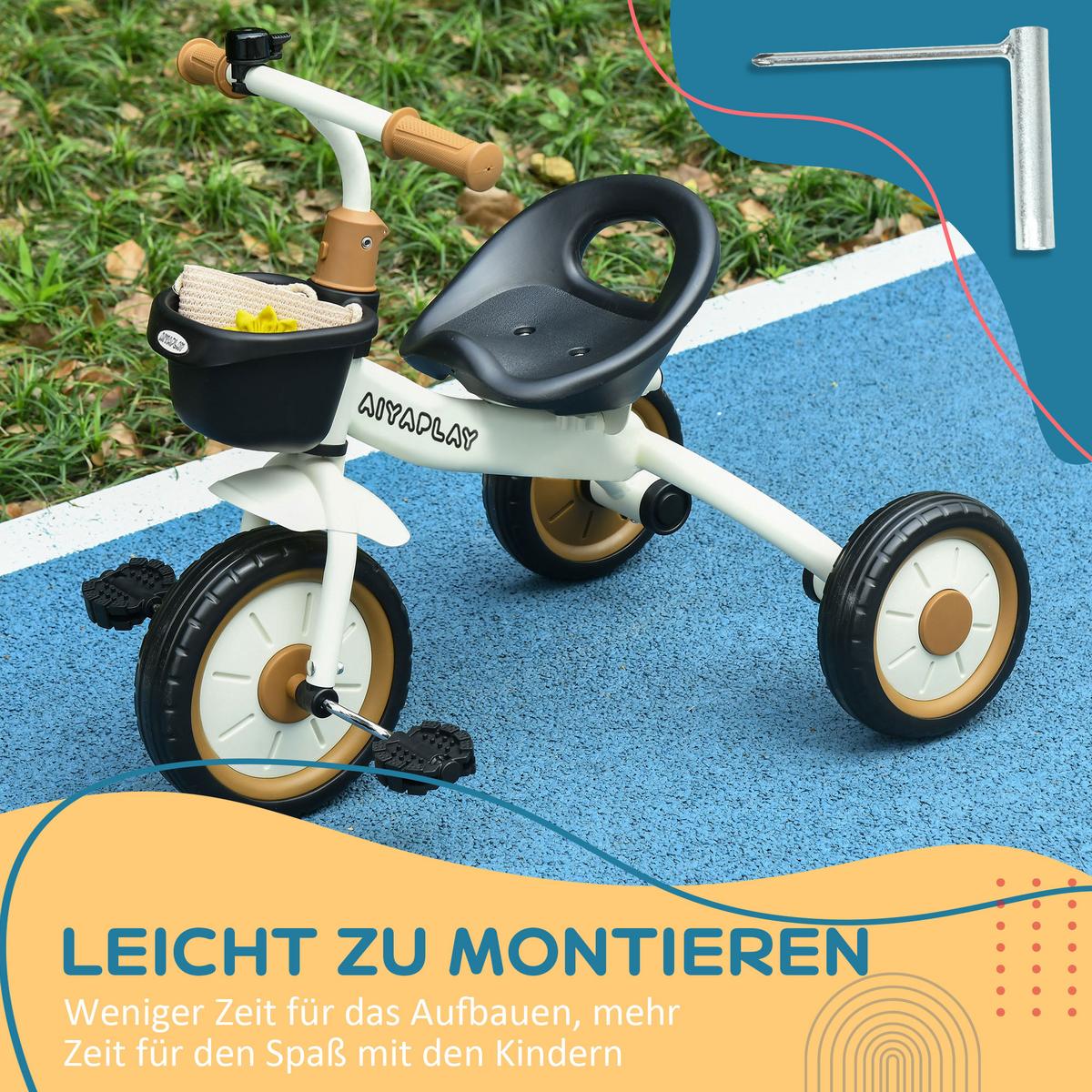 DREIRAD, Kinderfahrrad mit verstellbarer Sitz, Kinderrad für Kinder 2-5 Jahre - Weiß, Metall (70.5/53/58cm) - AIYAPLAY