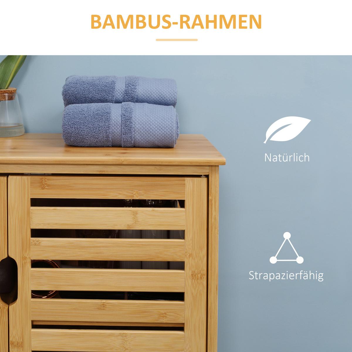 BADEZIMMERSCHRANK mit 2 Lamellentüren, 68 x 32 x 86 cm, Natur - Naturfarben, Naturmaterialien (32/86/68cm) - Kleankin