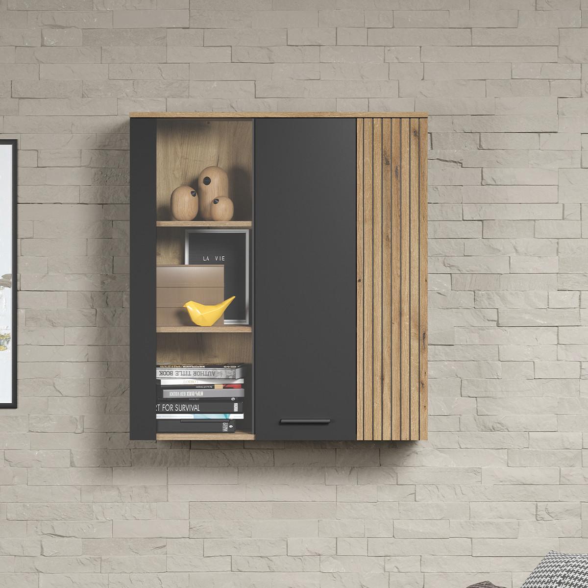 VITRINE Esteban Anthrazit - Anthrazit, Holzwerkstoff (90/99/34cm) - Trendteam