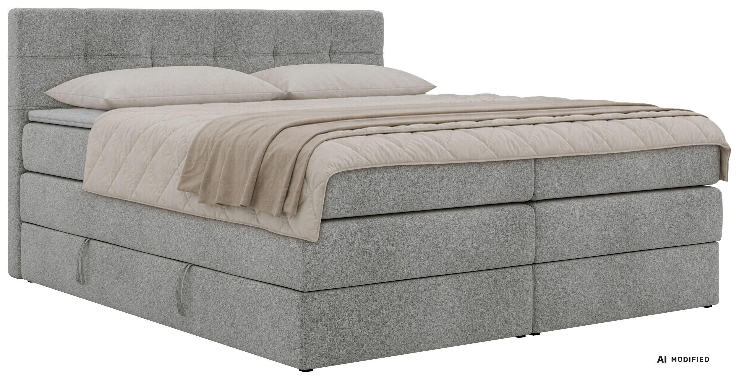 BOXSPRINGBETT SOLVEN KING 140/200 - Hellgrau Stukture - Topper T25 - H4 - Hellgrau/Schwarz, Kunststoff/Textil (140/200cm) - MKS