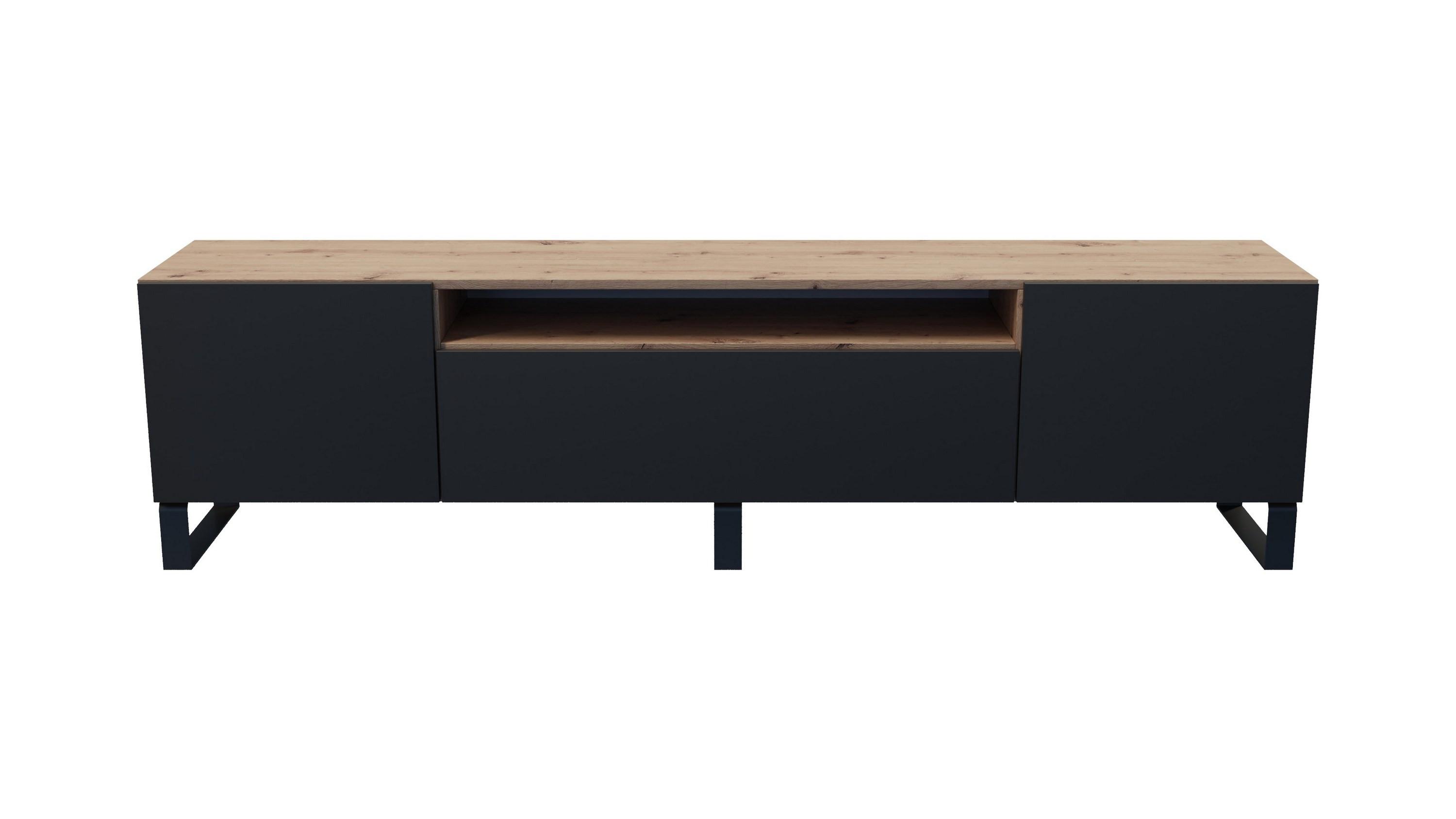 LOWBOARD MIVO 200/41/40 cm, Stand-TV-Schrank Eiche Artisan - Schwarz/Eiche Artisan, Holzwerkstoff (200/41/40cm) - MASSENO
