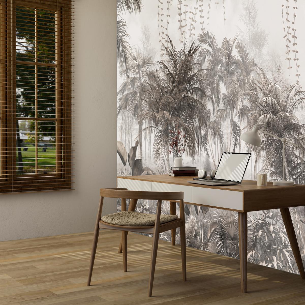 FOTOTAPETE für Büro Vintage Tropisch Dschungel Palmen Blätter 450x315 - Beige/Braun, Papier (450/315cm) - Muralo