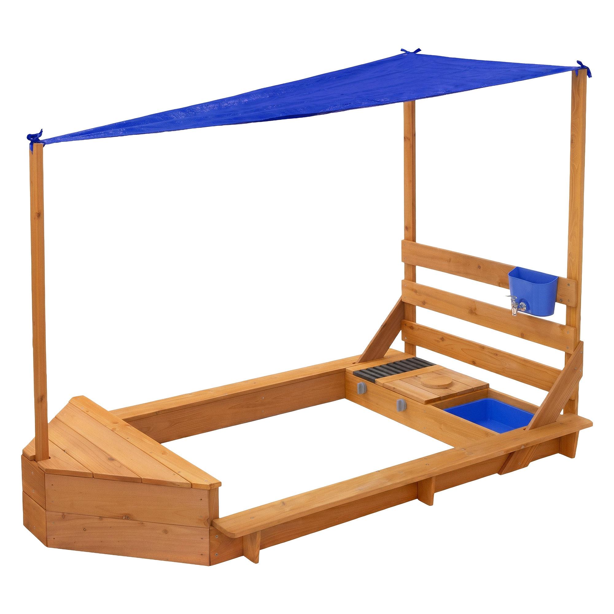 SANDKASTEN mit Dach und Matschküche aus Massivholz 101x163 cm - Braun, Holz (101/163/120.5cm) - ML-DESIGN