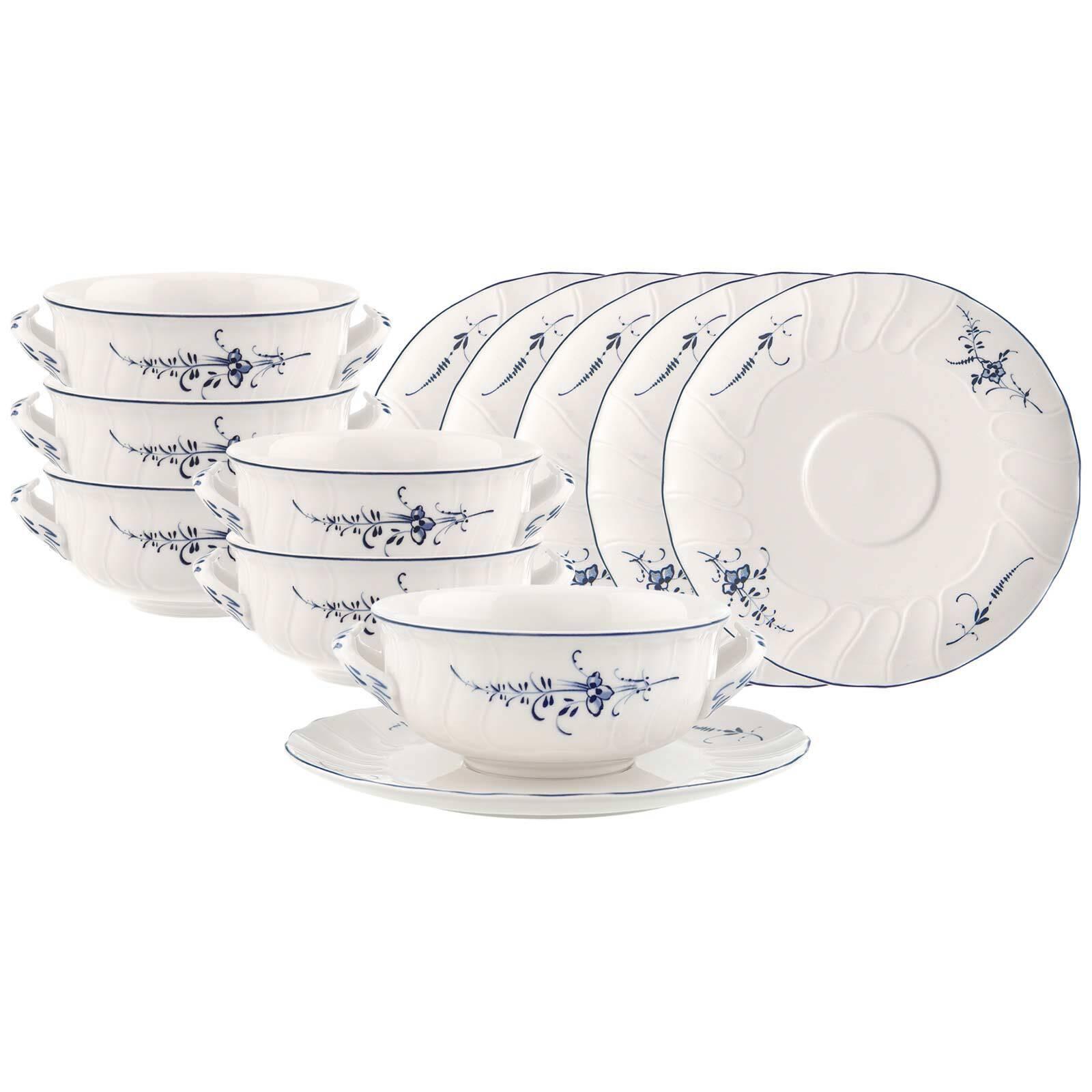 SUPPENTASSEN MIT UNTERTASSEN Vieux Luxembourg weiß-blau 260 ml 6er Set - Blau/Weiß, Keramik (260L) - Villeroy & Boch