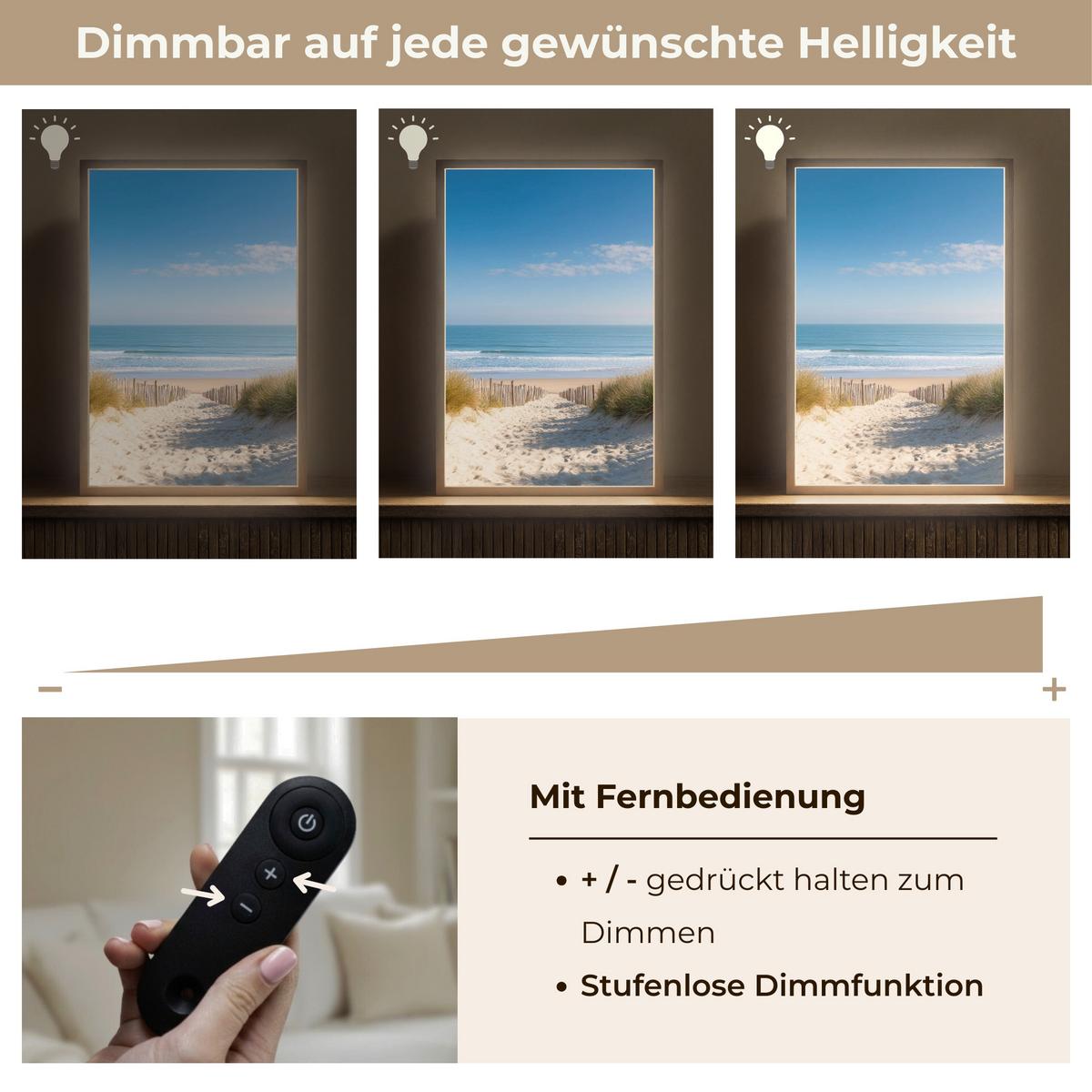 WANDLEUCHTE MIT AKKU Strand - Meer - Düne - Sand - Sommer 40x60 cm - Sandfarben, Holzwerkstoff (40/60/8cm) - OnlyWow