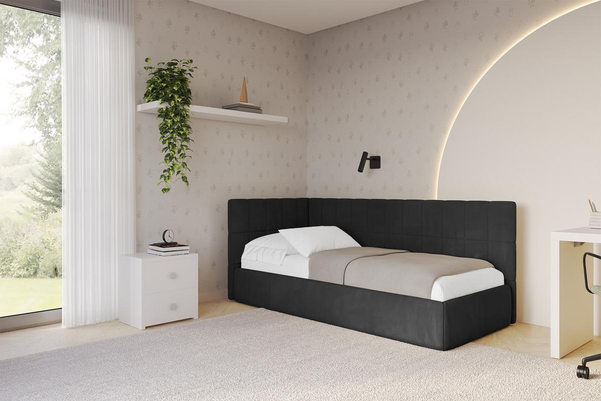 EINZELLBETT Jugendbett mit Bettkasten, Rechts - TULY 80x200 Schwarz - Anthrazit, Holzwerkstoff/Textil (80/200cm) - ALTDECOR