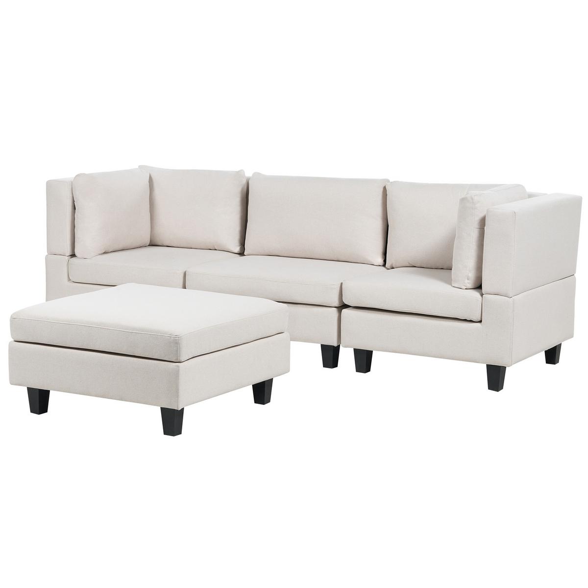 3-SITZER-SOFA Leinenoptik hellbeige mit Ottomane Unstad - Beige/Schwarz, Textil (228/72/76cm) - Beliani