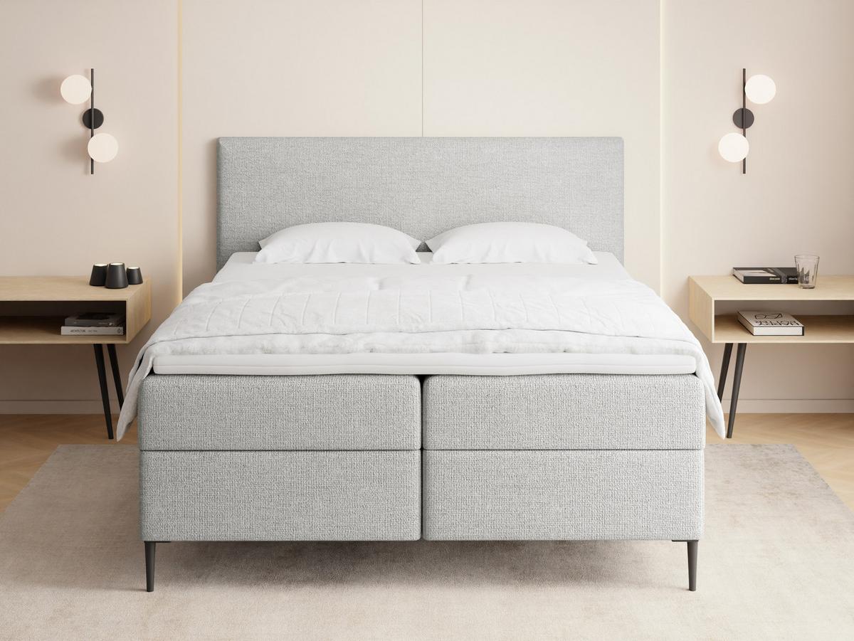 BOXBETT Alba Rise mit Bettkasten, Grau Chenille 180x200 cm – inkl. H4 Taschenfederkern Matratze & Foam Topper - Schwarz/Grau, Holz/Textil (180/200cm) - WFL GROUP