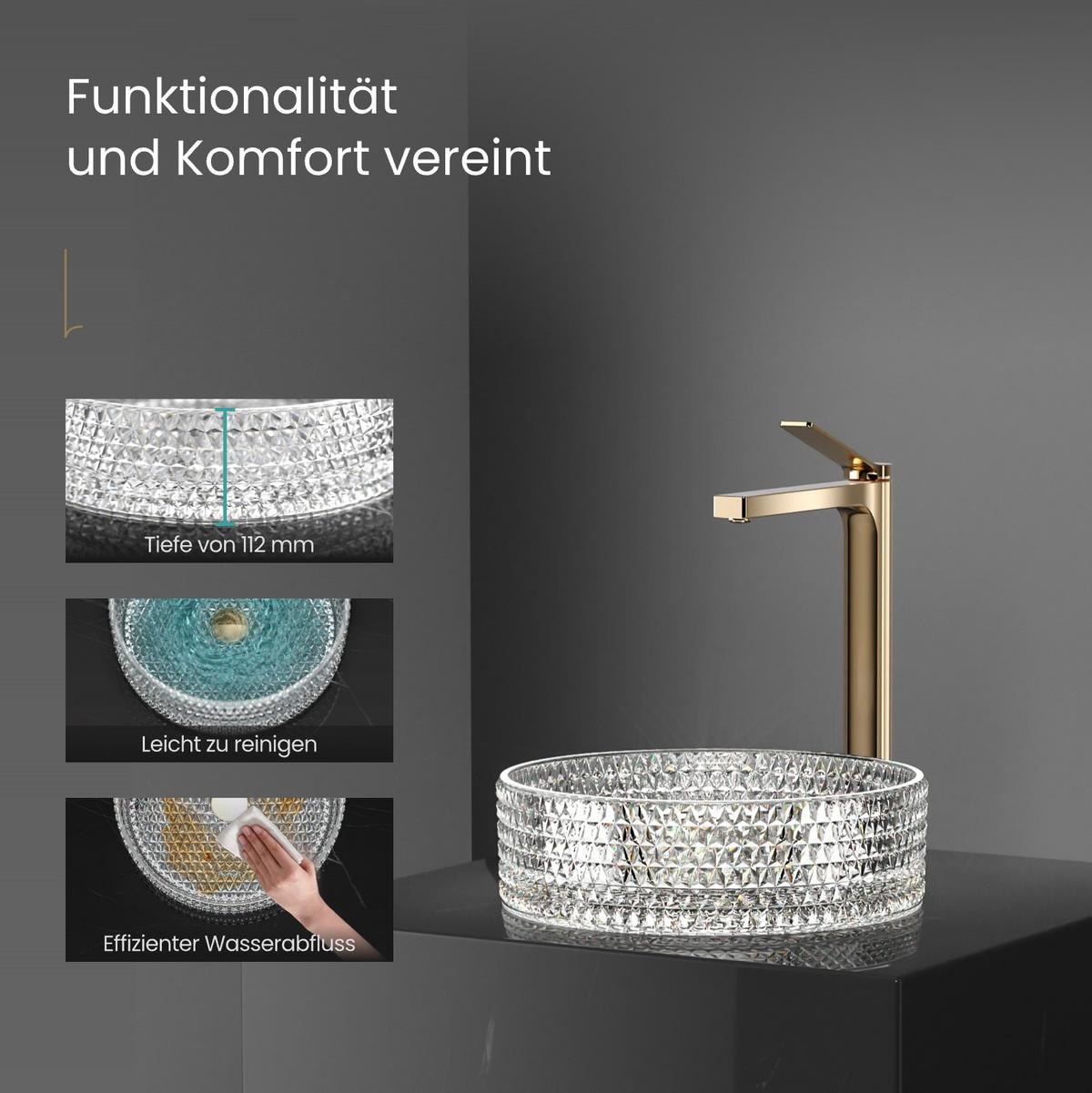 WASCHBECKEN Klarglasspüle Rund Ø36 / 11,2 cm - Weiß, Glas (36/12/36cm) - EMKE