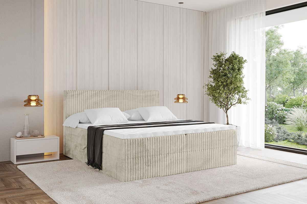 BOXBETT mit Matratze H4 und Lattenrost - TOLO - 200x200 Cord - Creme - Champagner, Holzwerkstoff/Kunststoff (200/200cm) - ALTDECOR