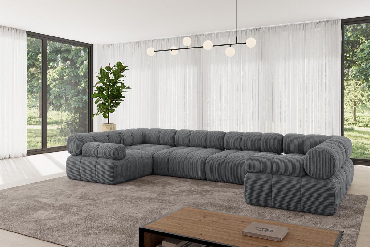 WOHNLANDSCHAFT modulares Sofa Birno-U2 - 380x190x70 cm Dunkelgrau Cord - Dunkelgrau, Holzwerkstoff/Textil (380/70/190cm) - ALTDECOR