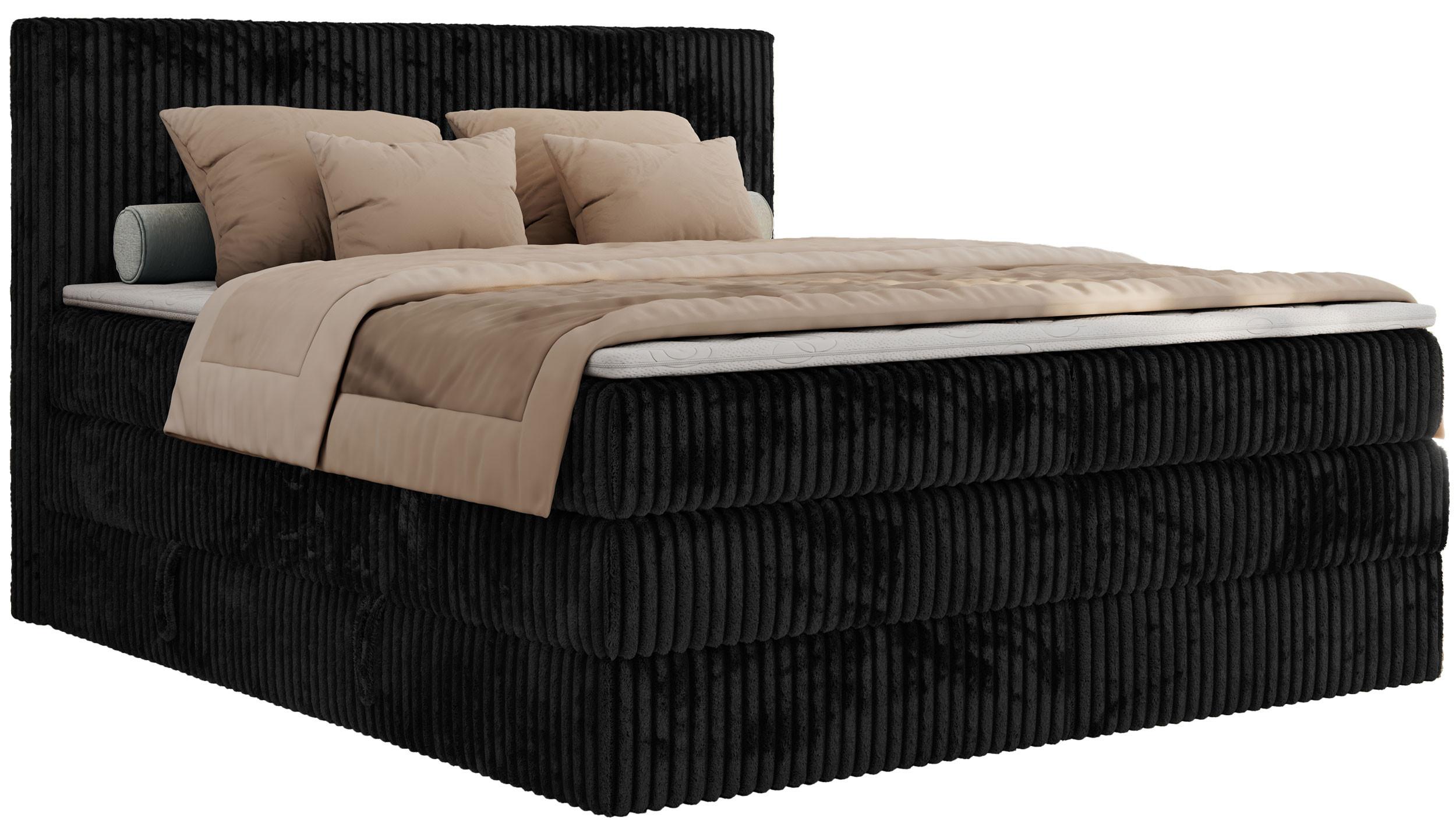 BOXSPRINGBETT TILIANO KING - 160/200 - Schwarz Cord - H4 - Schwarz, Holz/Textil (160/200cm) - MKS