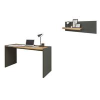 SCHREIBTISCHKOMBINATION 2-teilig grau matt, Eiche Wotan 143 cm, Büromöbel Set mit Wandregal - Eiche Wotan/Schwarz, Holzwerkstoff/Kunststoff (143/62/180cm) - Furn.Design