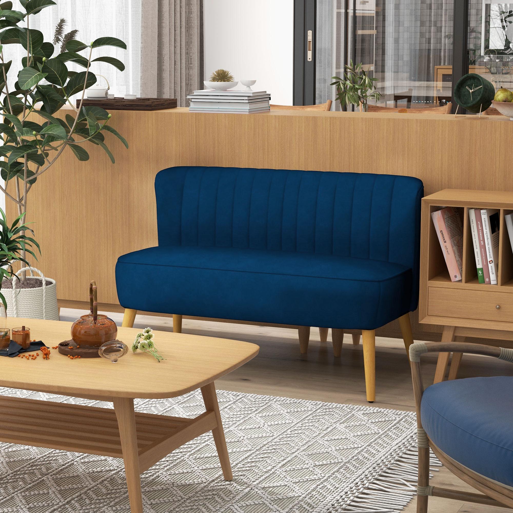 SOFA Polyester Blau - Dunkelblau, Holz/Textil (56.5/77/117cm) - HOMCOM