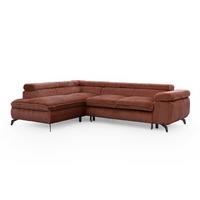 ECKSOFA mit Schlaffunktion und Bettkasten Bonnie aus Terrakotta Cord-Stoff mit verstellbaren Kopfstützen und Armlehne - Ottomane links - Terracotta/Schwarz, Holz/Textil (275/210cm) - S-Style Möbel
