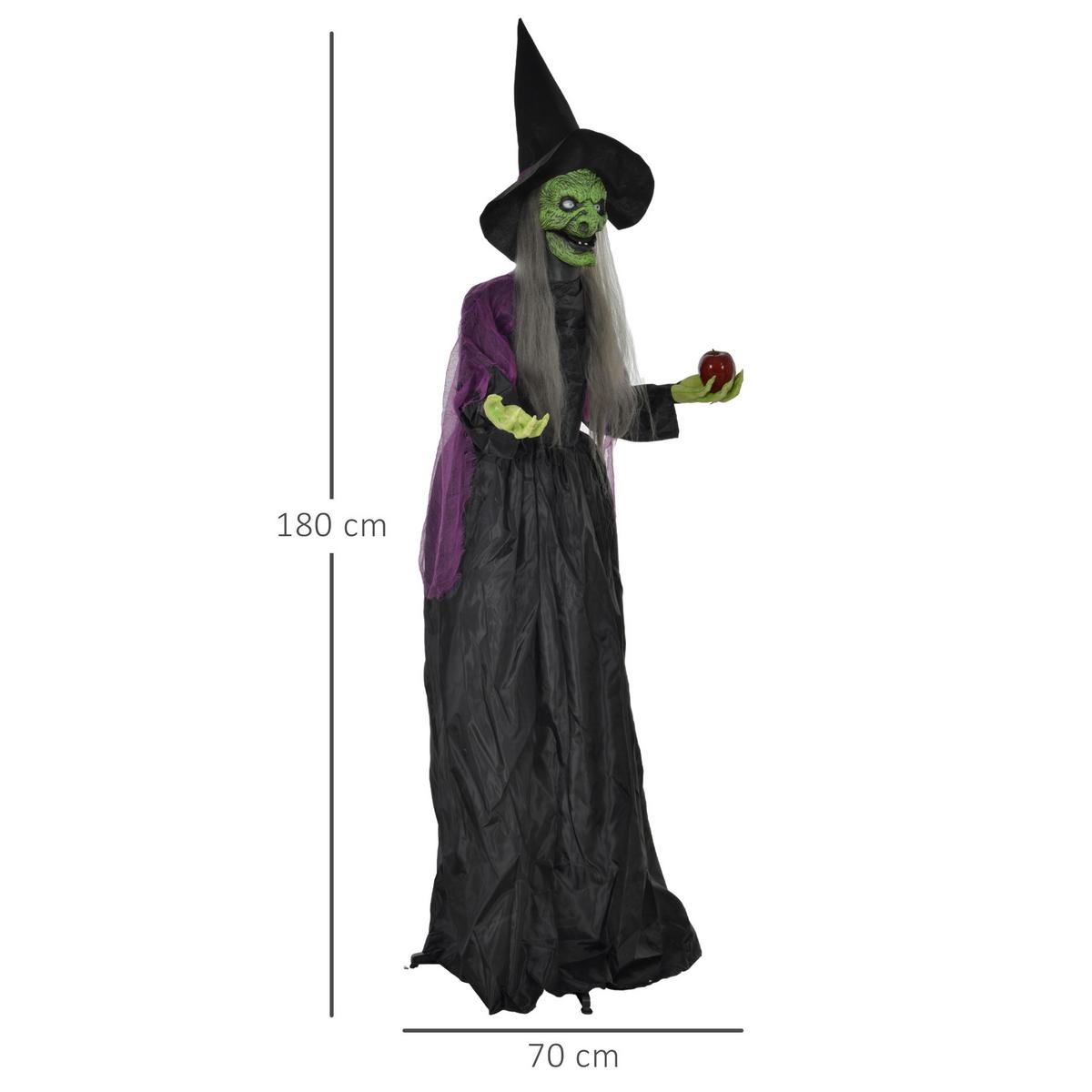 180CM Halloween Dekoration Halloween-Hexe mit LED-Lichter, Soundfunktion - Schwarz, Kunststoff (18/180/70cm) - HOMCOM
