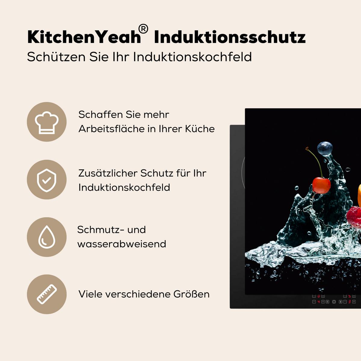 HERDABDECKPLATTE Wasser - Obst - Orange - Erdbeere - Kirsche - Schwarz Induktionsmatte 81x52 cm - Orange, Kunststoff (81/52/0.2cm) - MuchoWow