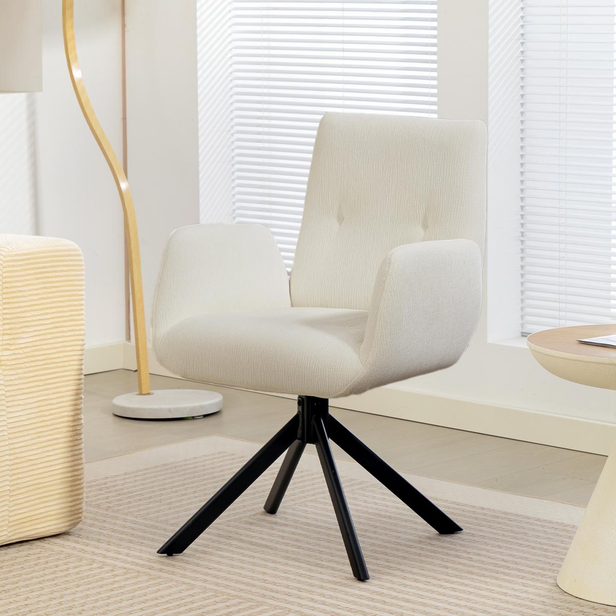 SESSEL Drehbar Loungesessel mit Armlehne Wolle-Leinenoptik Cremeweiß - Creme/Schwarz, Textil/Metall (61/88/60cm) - HOMCOM