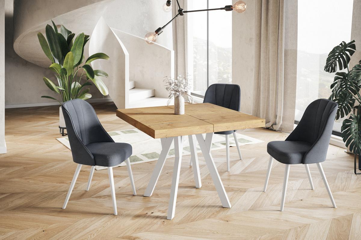 QUADRATISCHER Esstisch ausziehbar – Moderner Wohnzimmertisch und Küchentisch – Tisch mit Holzbeinen, Durchmesser 100 - 200 cm - Farbe Lancelot - Beige/Weiß, Holzwerkstoff (100/100/77cm) - Alpi-Möbel