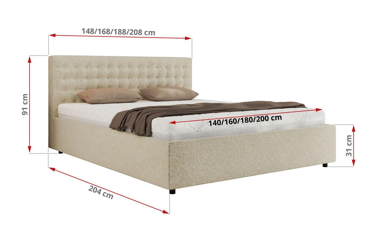 POLSTERBETT PAVO CLASSIC 160/200 - Creme Strukture - Multipocket-Matratze - Creme, Textil (160/200cm) - MKS
